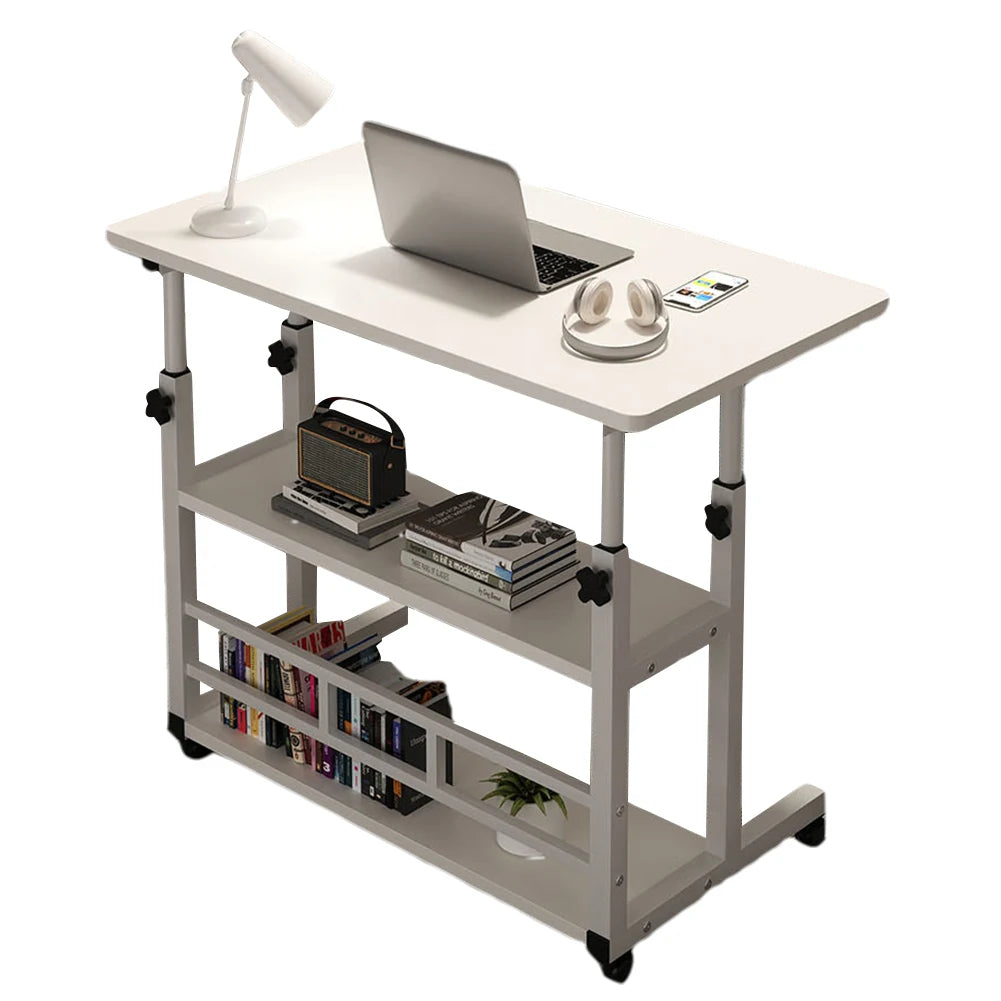 Adjustable Bedside Laptop Desk With Rolling Wheels And Multi Layer Storage