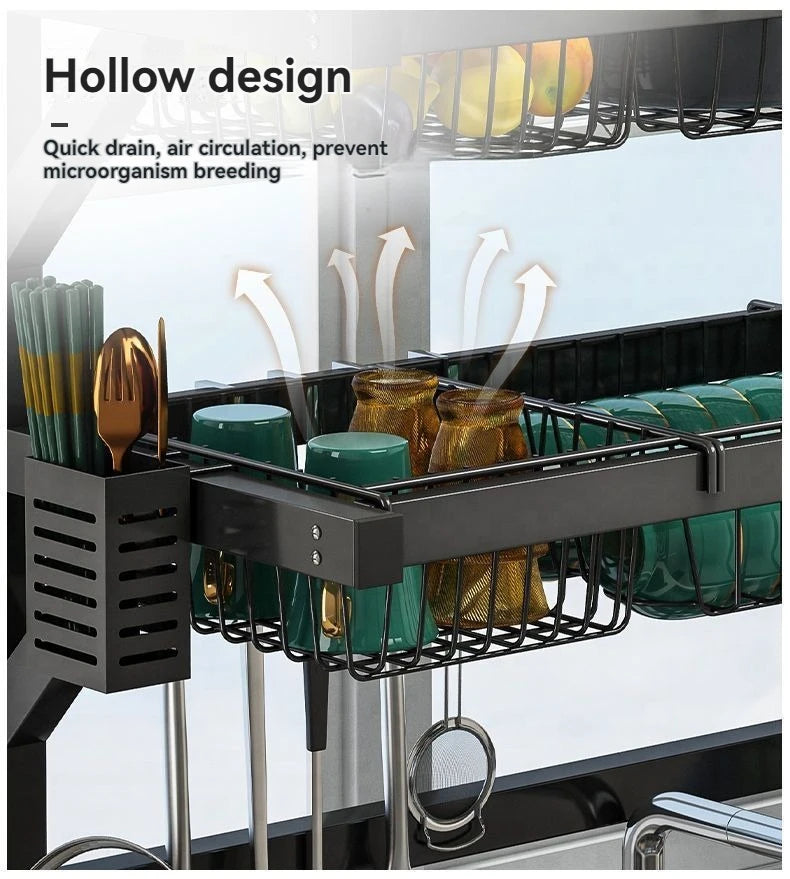 Space Saving Over Sink Dish Drying Rack With Adjustable Shelves