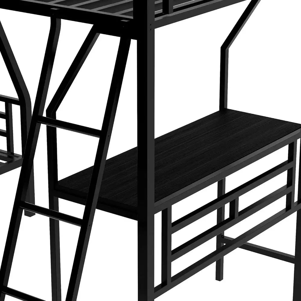 Triple Bunk Bed With DeskHub Twin Over Full For Kids