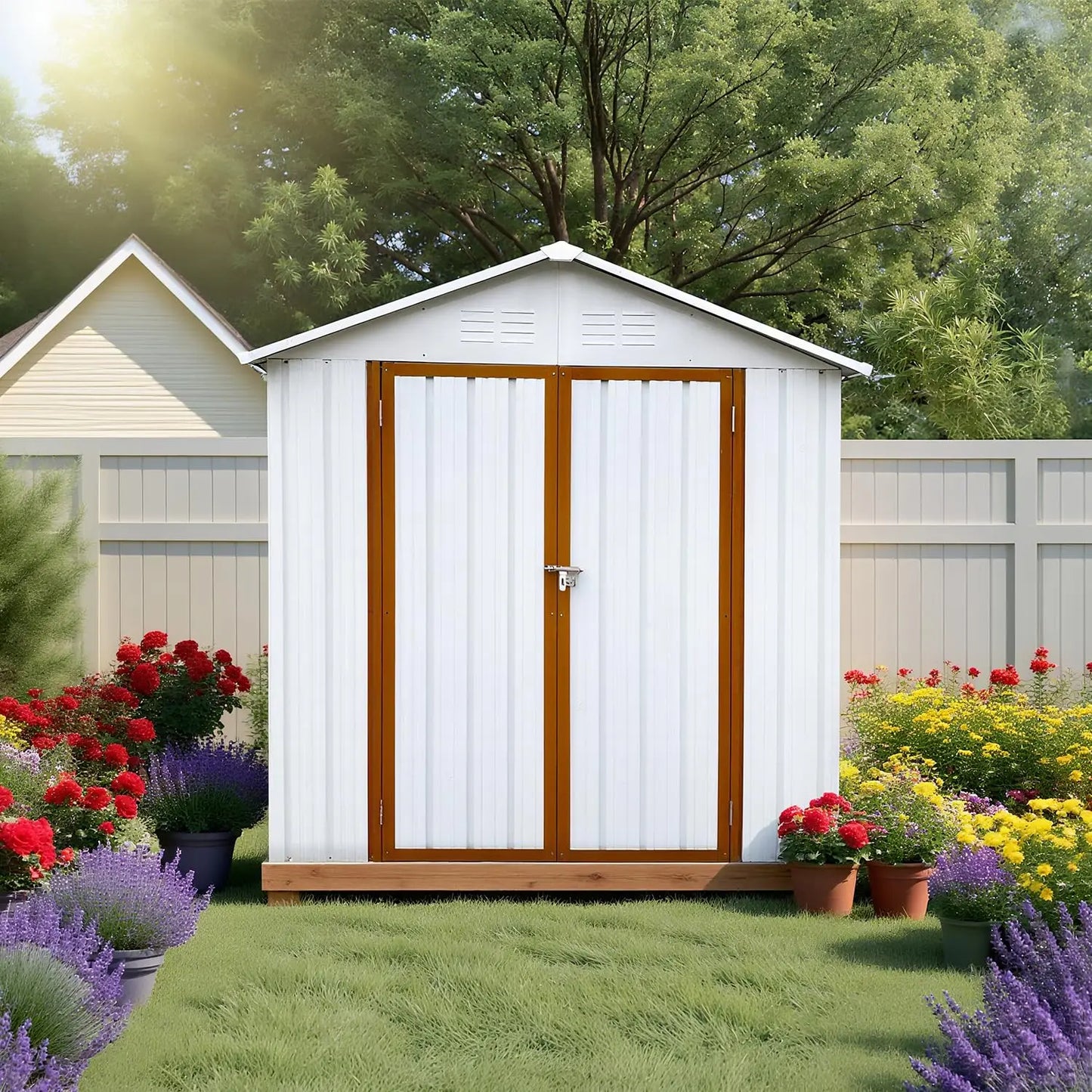Outdoor Metal Storage Shed With Sloped Roof Lockable Aluminum Frame Garden