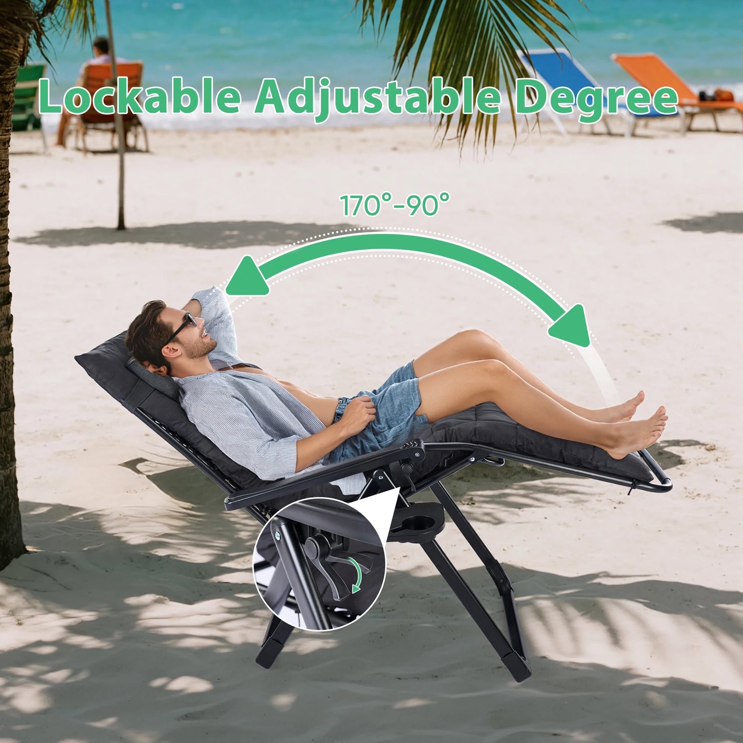 JHK Zero Gravity Recliner Outdoor Folding Lounge Chair With Cup Holder Trays