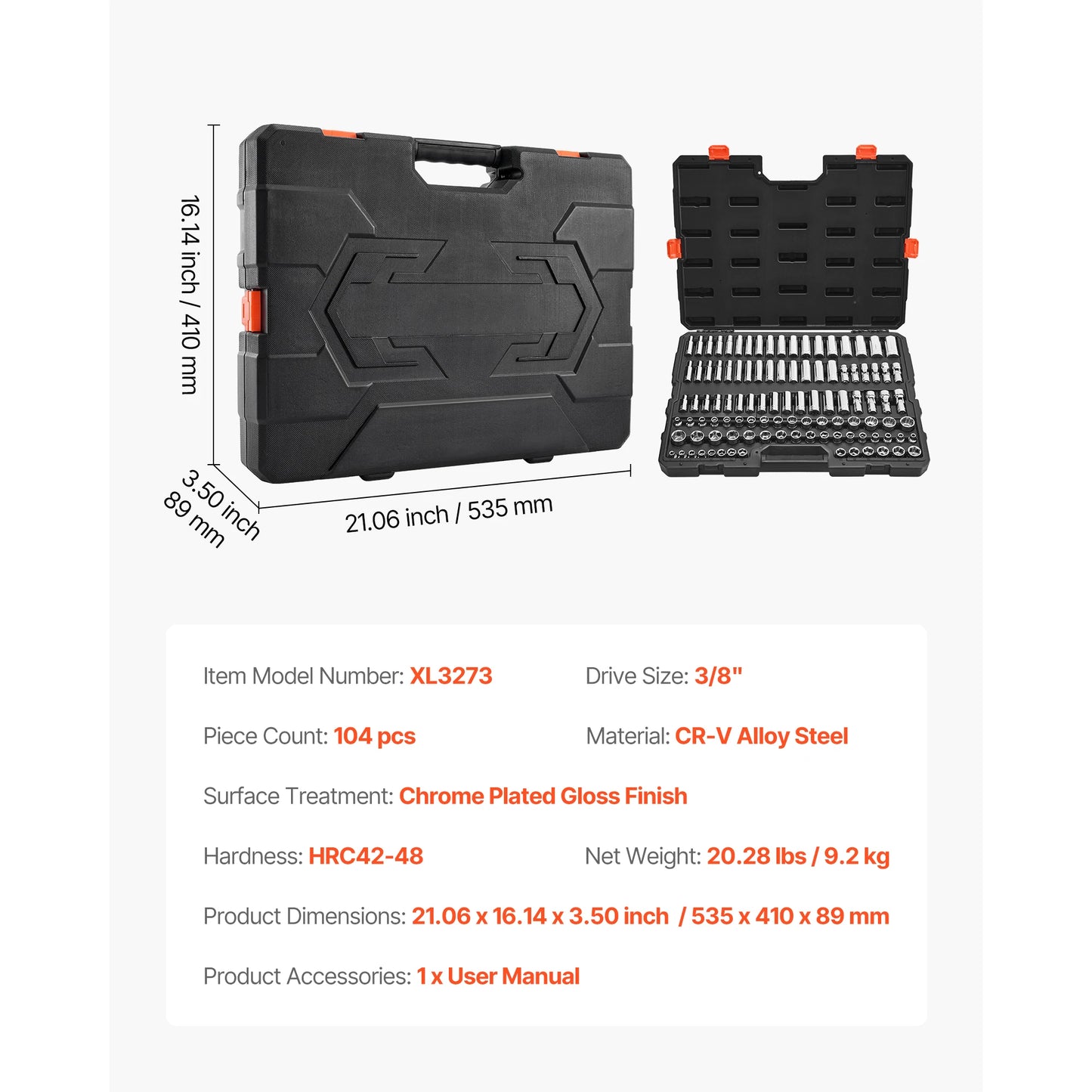 SucceBuy Socket Set 86 Piece 3/8 1/4 1/2 Inch Drive