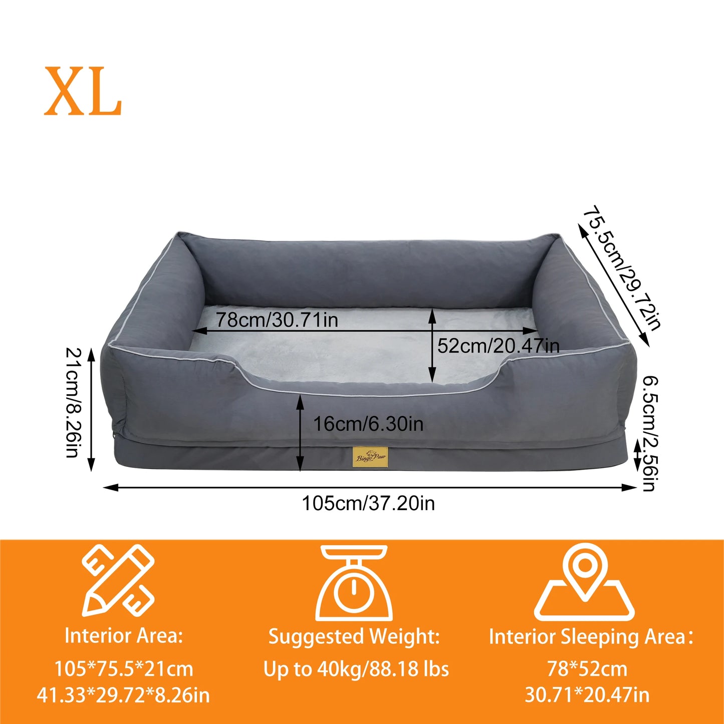 BINGOPAW Orthopedic Rectangular Dog Bed With Removable Cover
