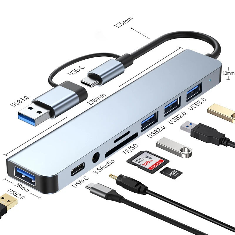 OULLX 8-In-1 USB-C Hub Docking Station With 3.5mm Audio