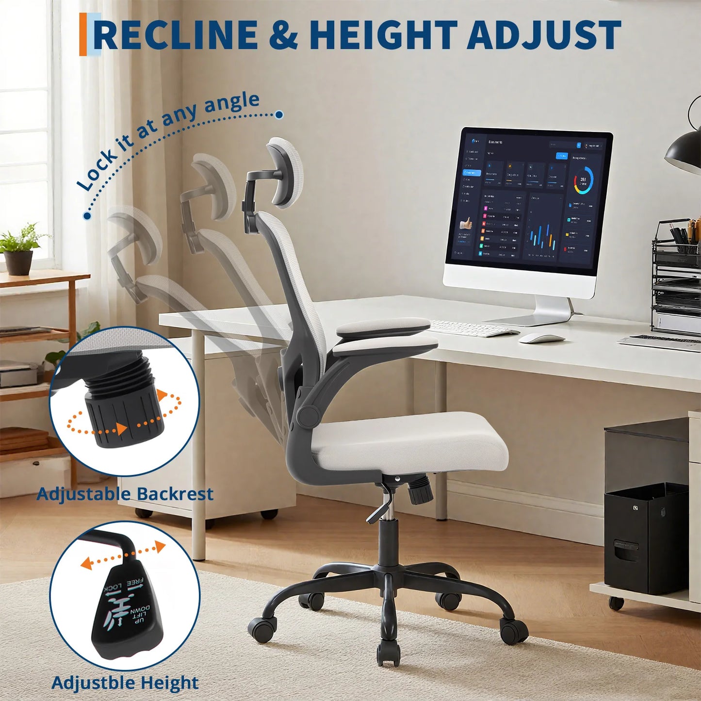 HiMISS Ergonomic High Back Mesh Office Chair With 2D Headrest