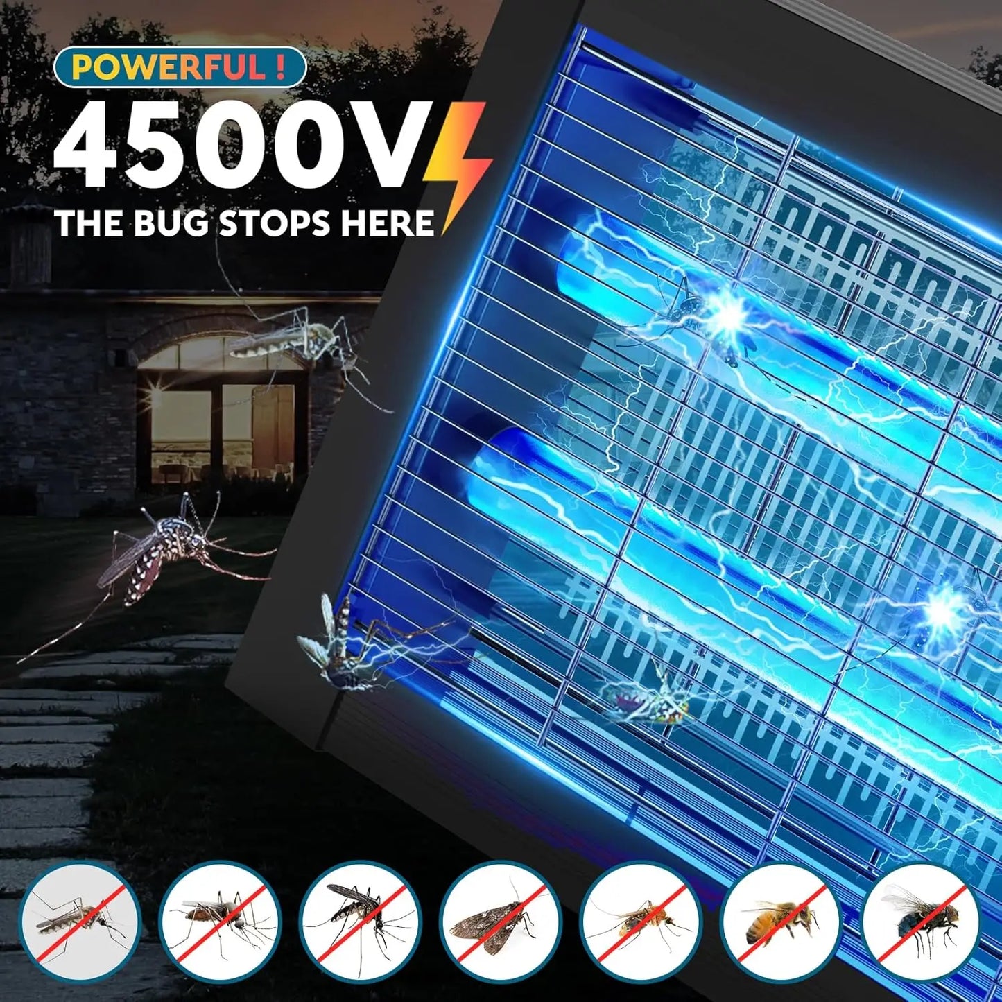 Solar Mosquito Zapper 4500V Outdoor Waterproof With Panel Sensor