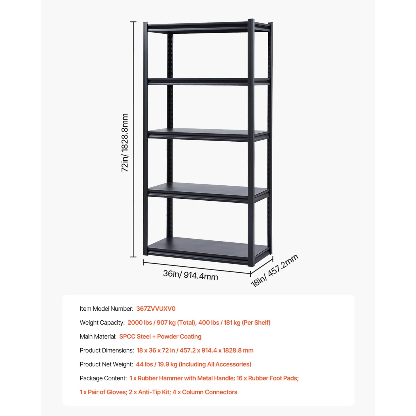VEVOR 5-Tier Garage Storage Shelves Heavy Duty Metal Rack