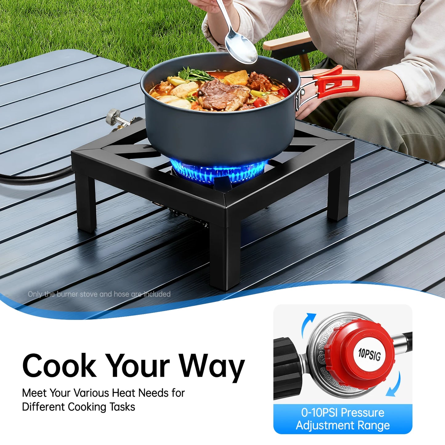Portable Single Burner Outdoor Gas Stove With Adjustable Regulator Hose