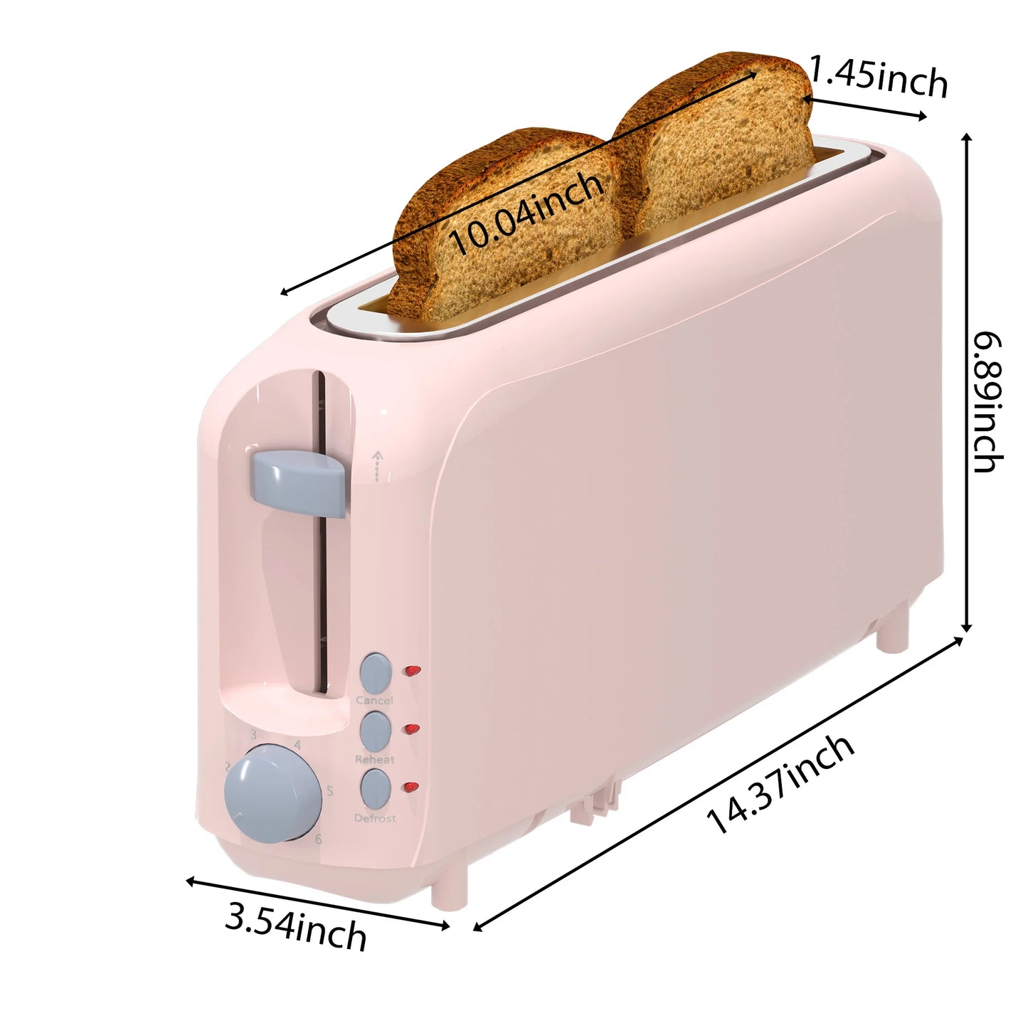 YUKOOL 2-Slice Slim Toaster With Auto Shutoff Removable Crumb Tray
