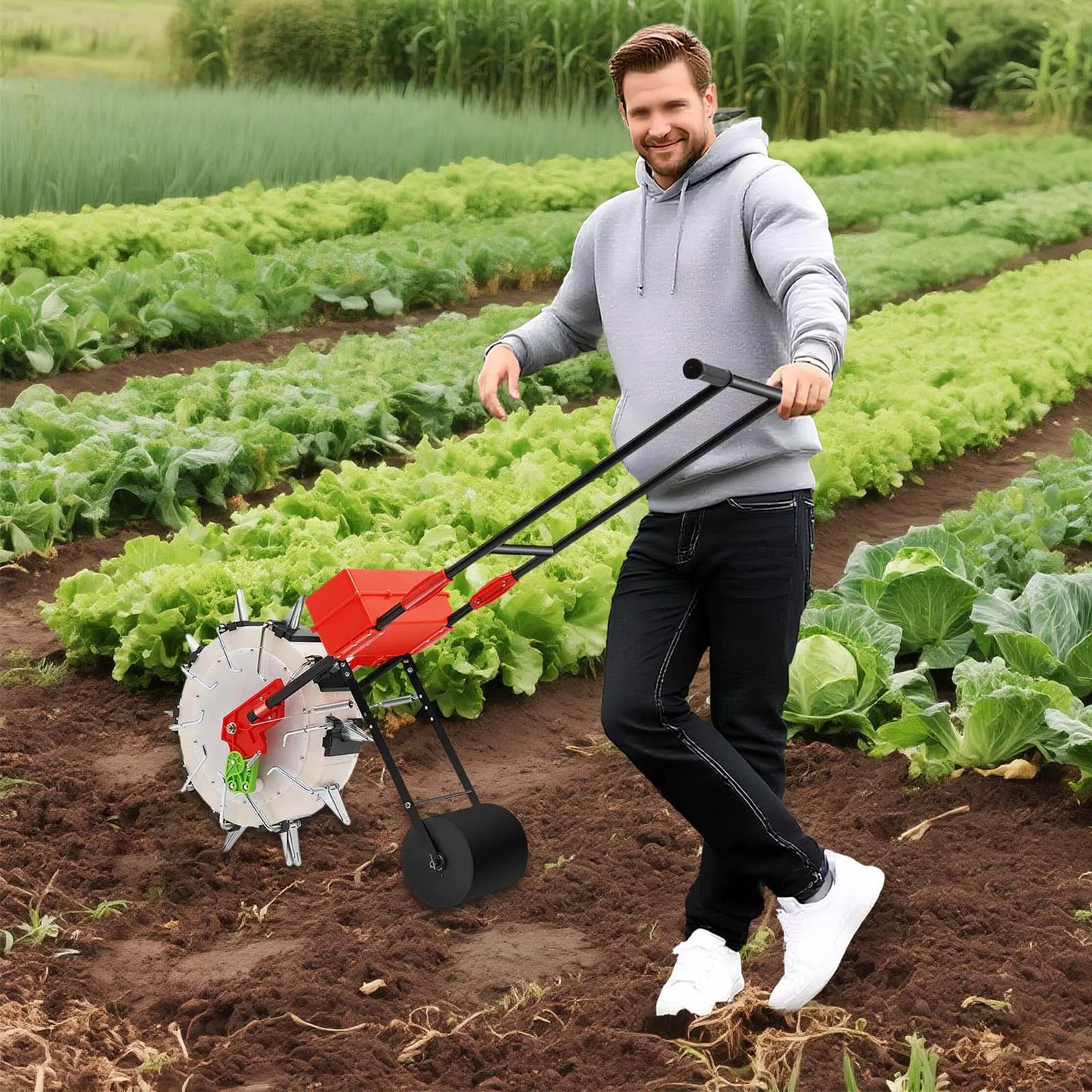 Manual Seeder Hand Push Garden Seeder With 10 Nozzles