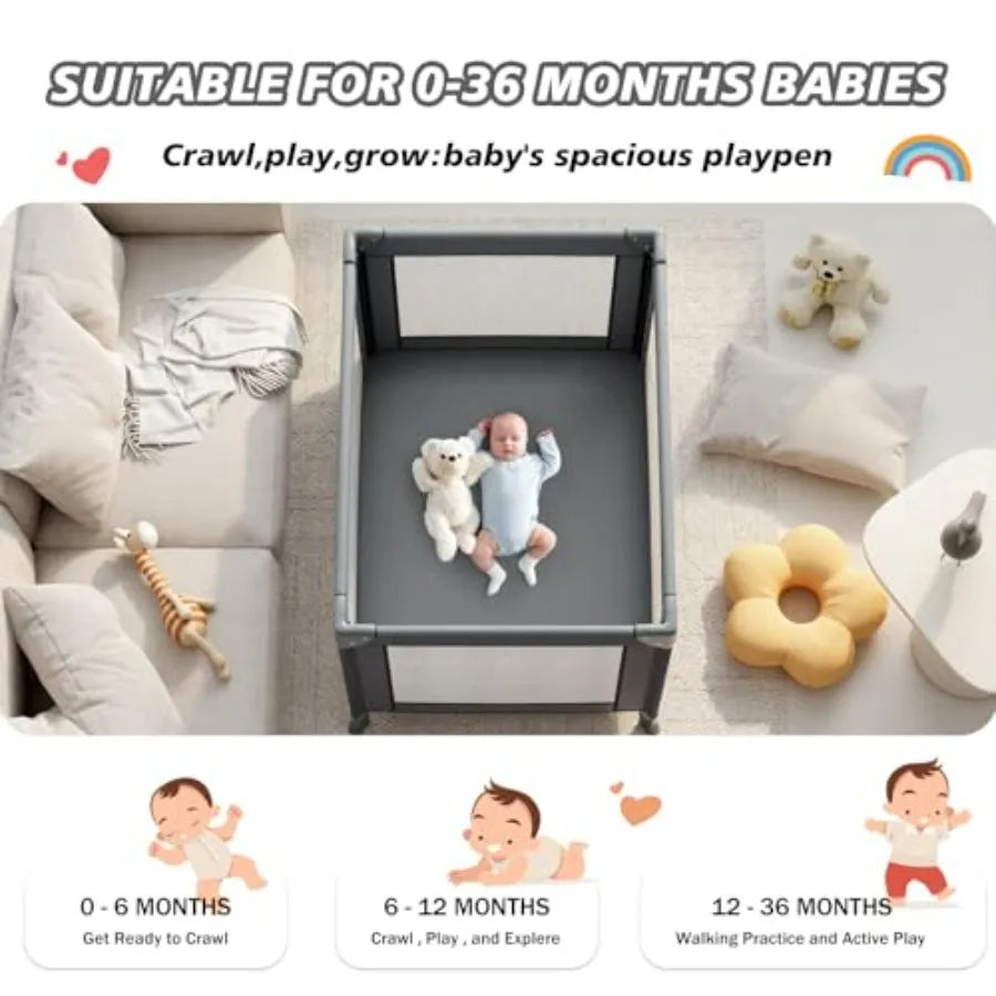 Portable Travel Crib Playpen With Mattress And Breathable Mesh
