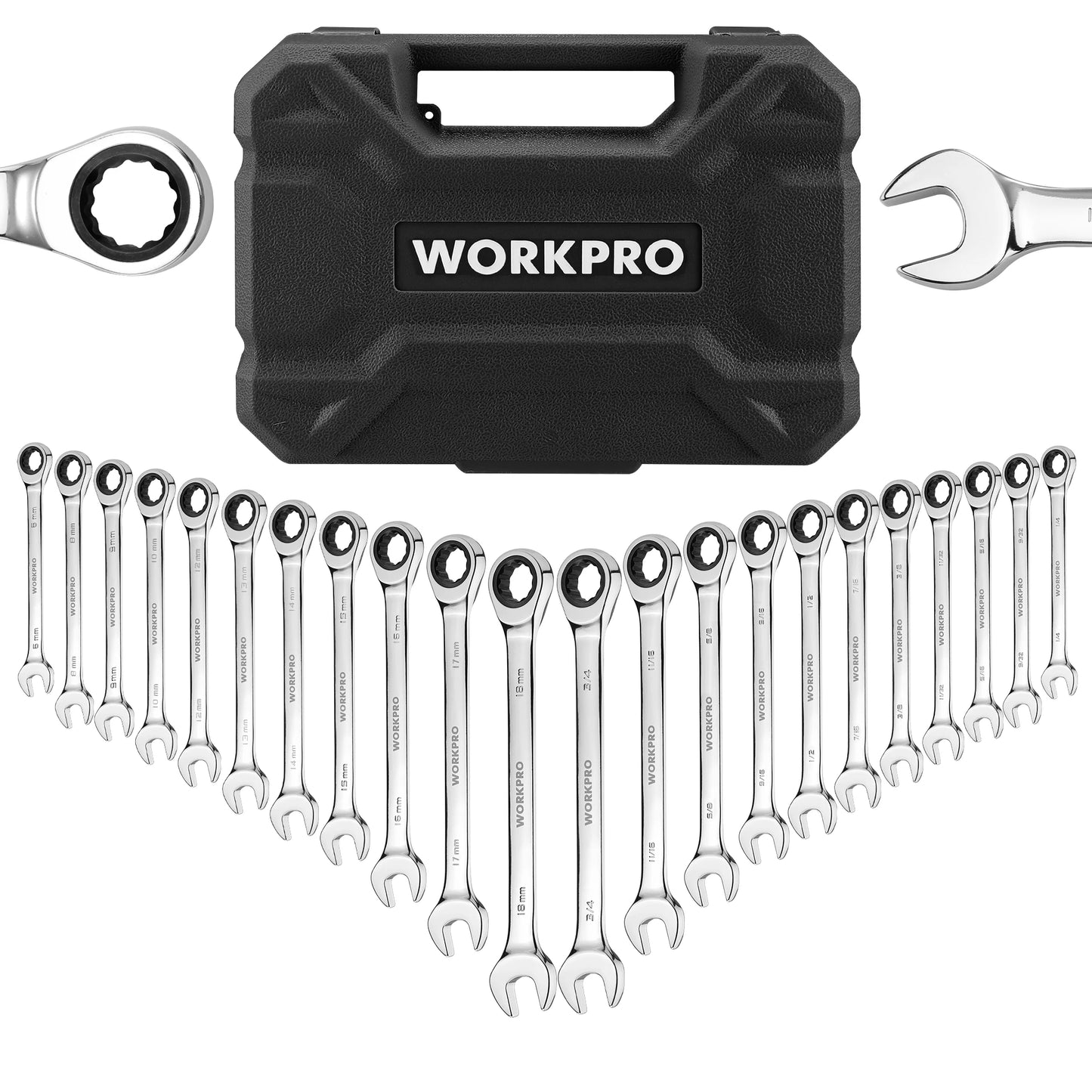 WORKPRO 21 Piece Ratcheting Wrench Set In Durable Case