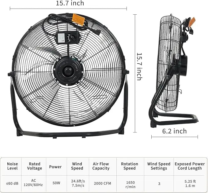 Acekool Industrial Floor Fan 3 Speed High Velocity Cooling
