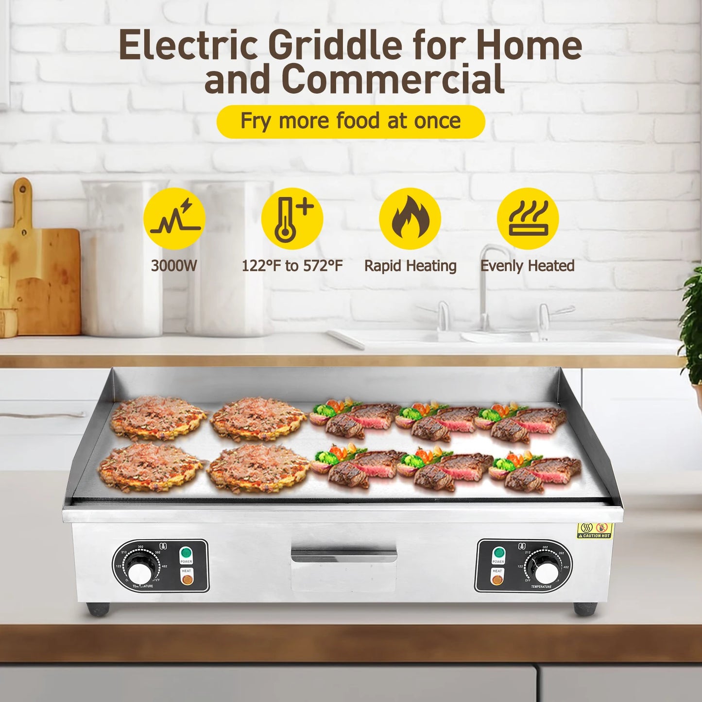 Adoolla 1500W Commercial Electric Grill Non-Stick Teppanyaki Countertop