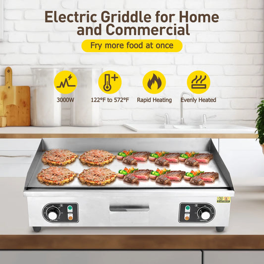 Adoolla 1500W Commercial Electric Grill Non-Stick Teppanyaki Countertop
