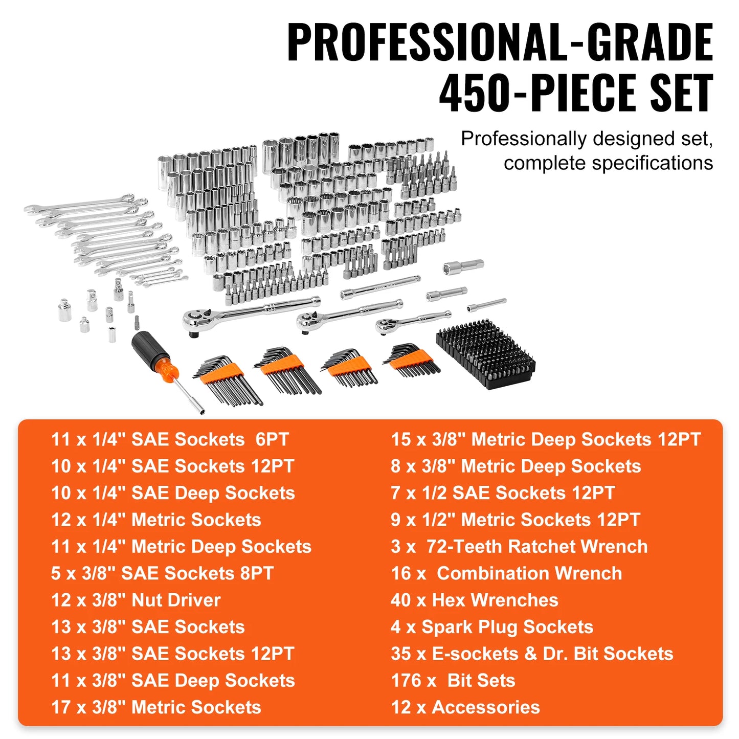 SucceBuy Mechanics Tool Set And Socket Set 450Pcs SAE Metric