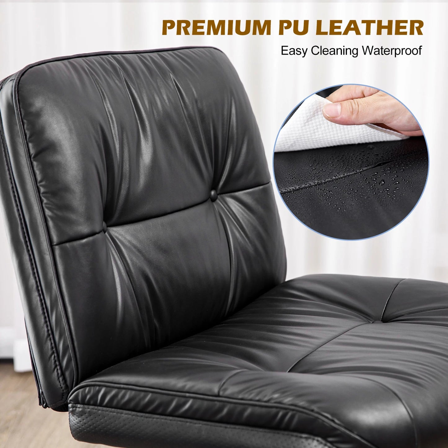 JHK Cross Legged PU Leather Office Chair With Wheels