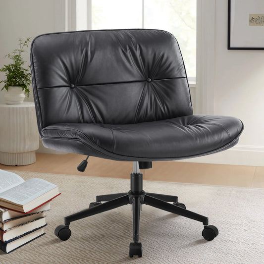 JHK Cross Legged PU Leather Office Chair With Wheels