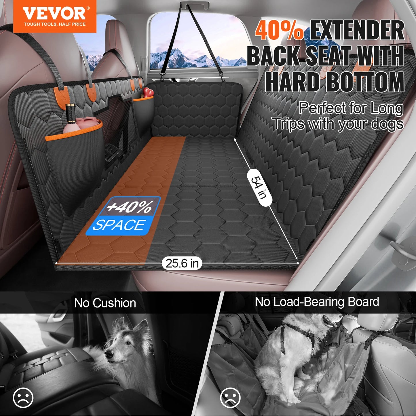 Dog Car Seat Cover Hammock Back Seat Extender With Mesh Window Pocket 350 Lbs