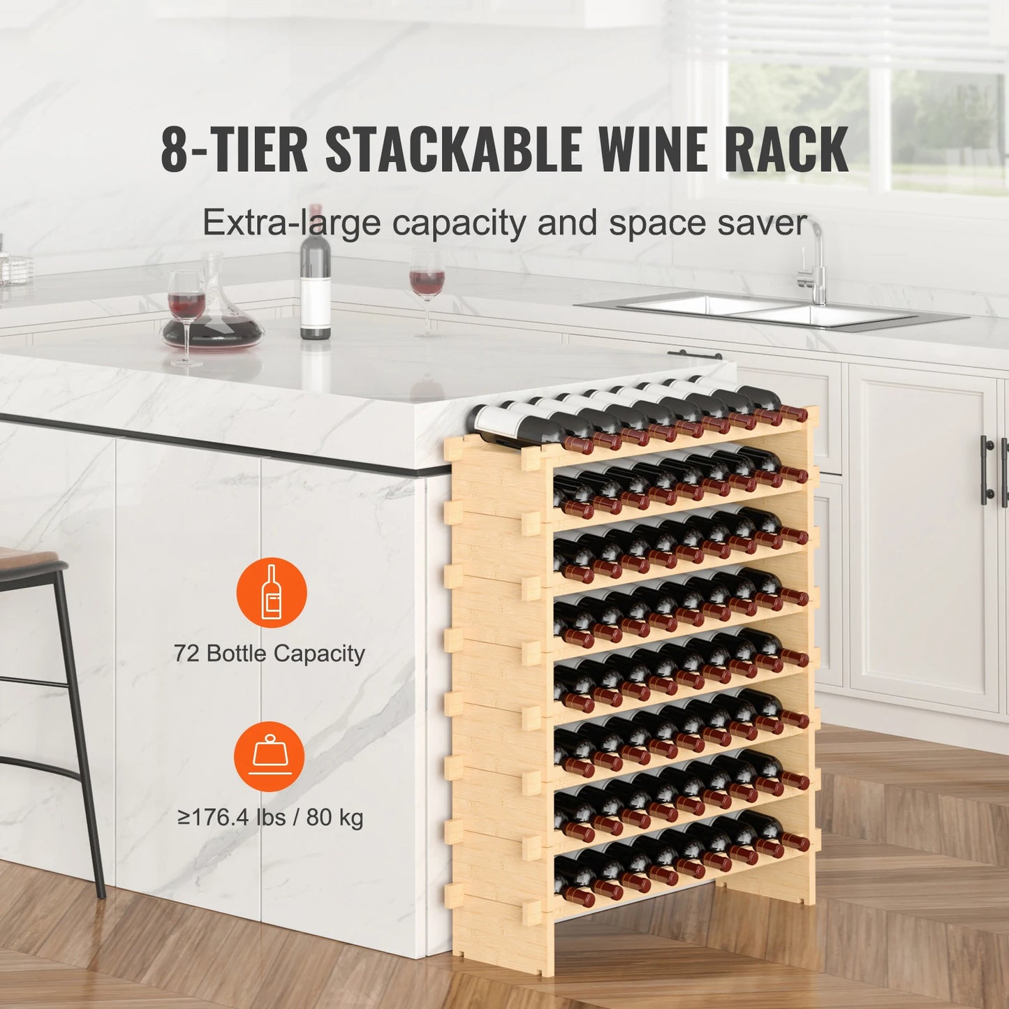 SucceBuy Bamboo Stackable Modular Wine Rack For Home Storage
