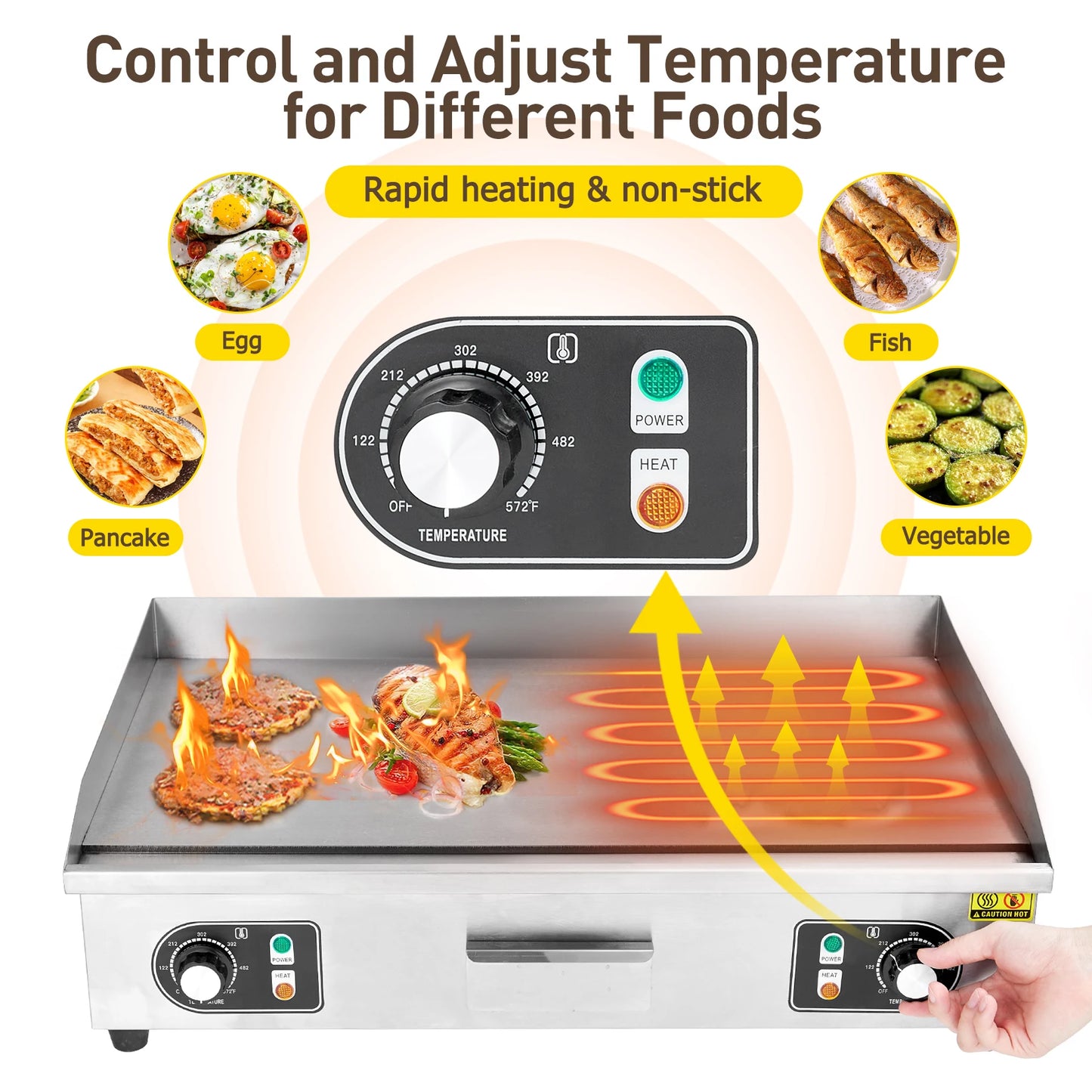Adoolla 1500W Commercial Electric Grill Non-Stick Teppanyaki Countertop
