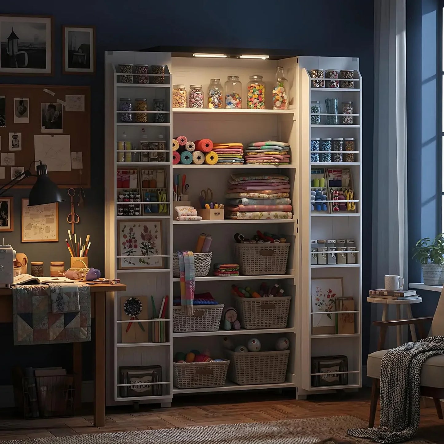 Craft Storage Cabinet With LED Lights Sewing Organizer