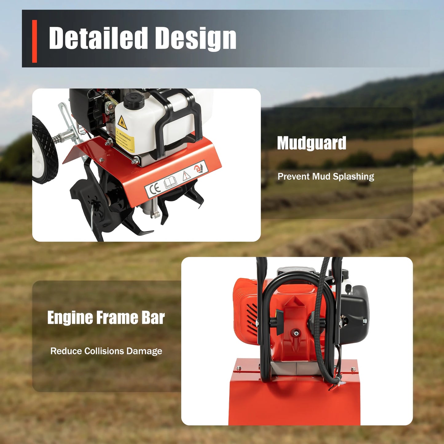 Bymaocar Gas Tiller 1.9KW 2-Stroke For Yard And Garden