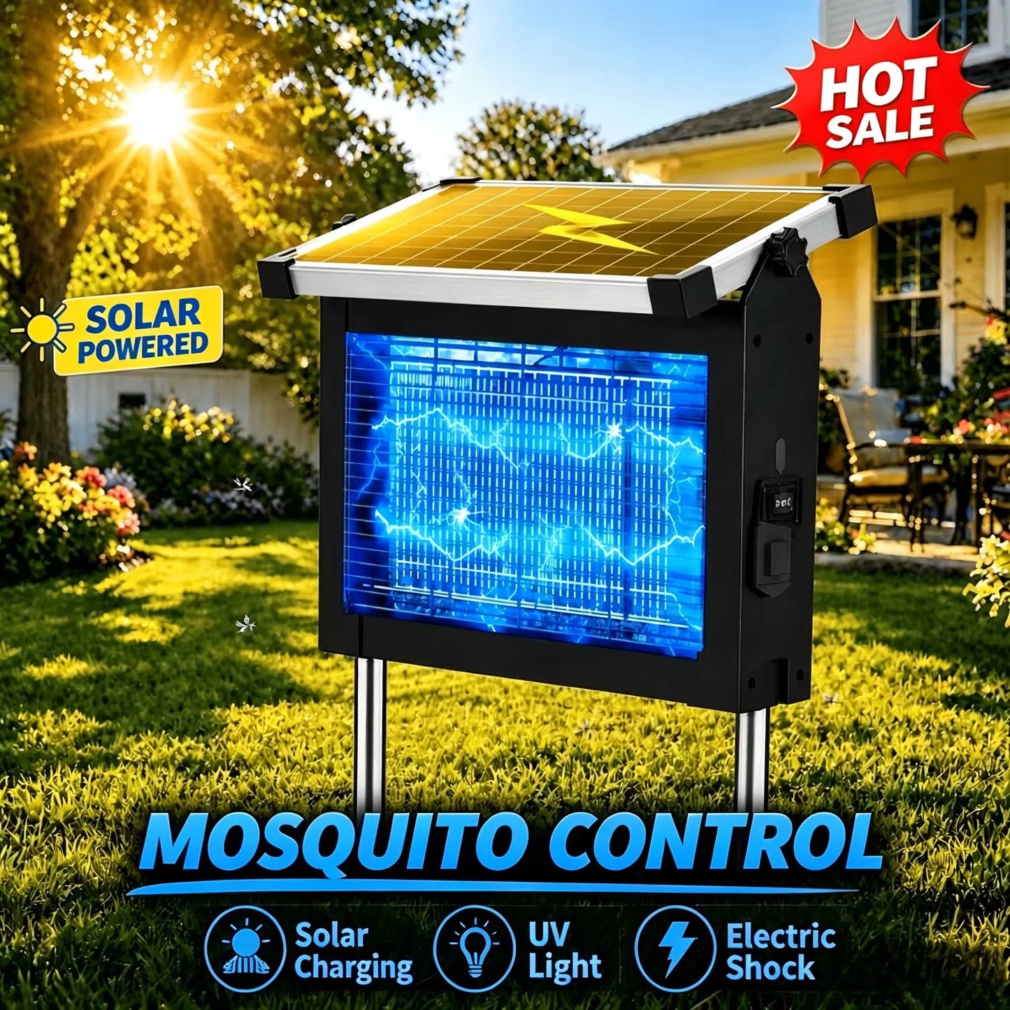 Solar Mosquito Zapper 4500V Outdoor Waterproof With Panel Sensor