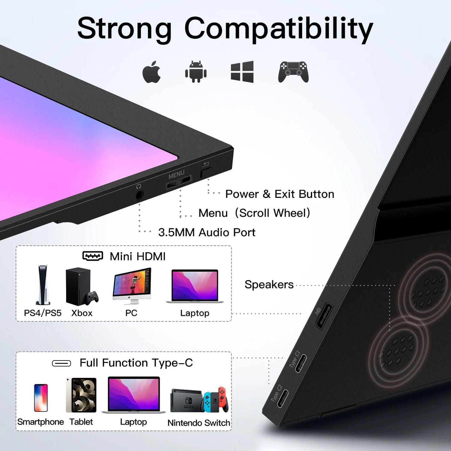 WUAWEB Portable Laptop Monitor HDR USB C HDMI Display