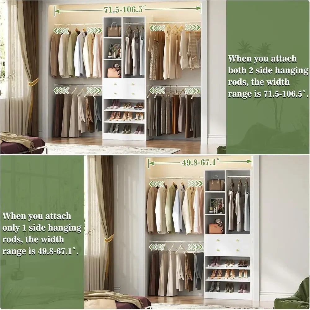 Adjustable Walk-In Closet Organizer With Shelves And Rods