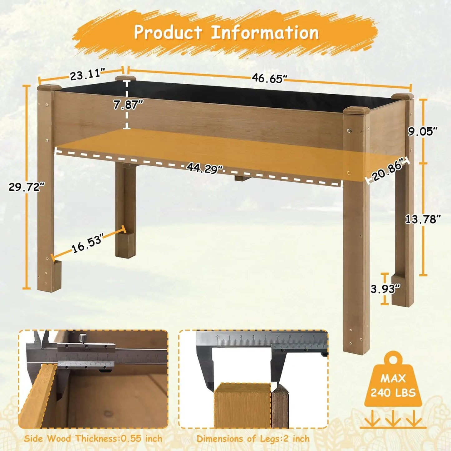 PetsCosset Raised Garden Bed Wooden Planter Box With Legs