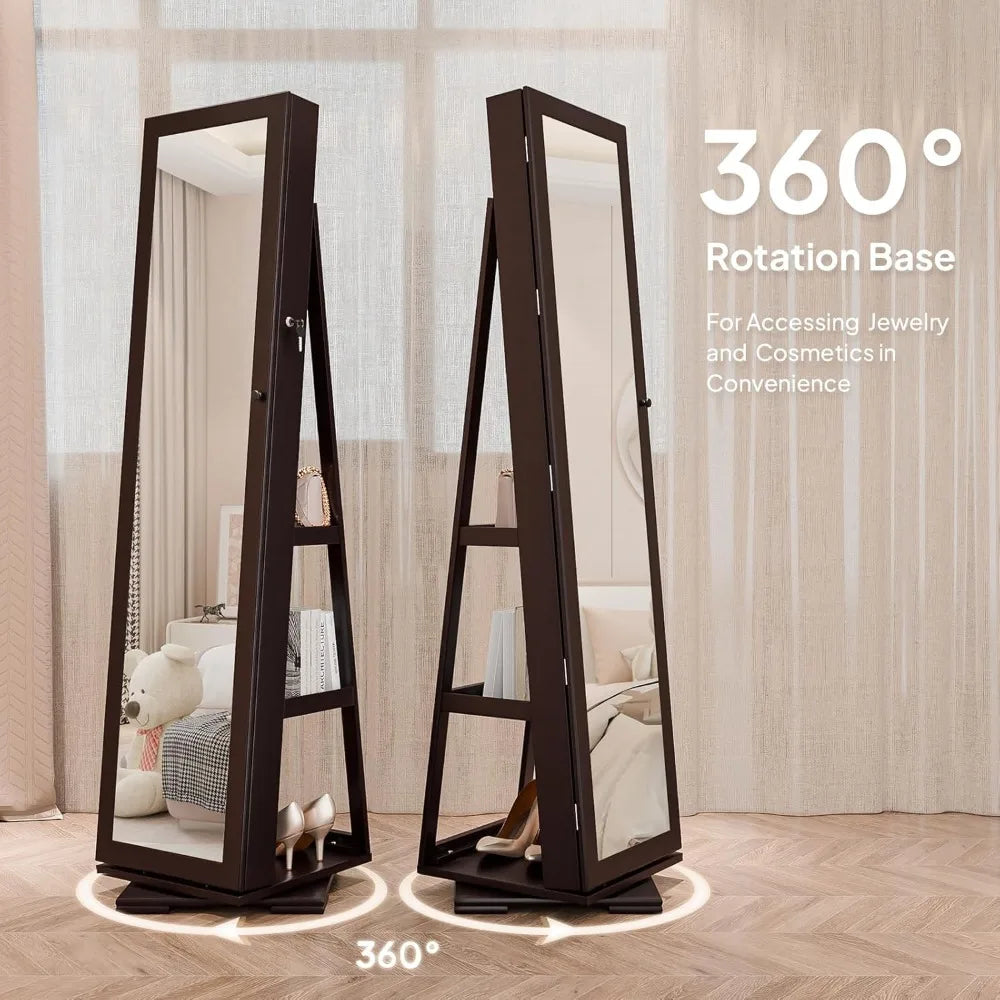 360° Swivel Jewelry Mirror Cabinet With Lockable Armoire
