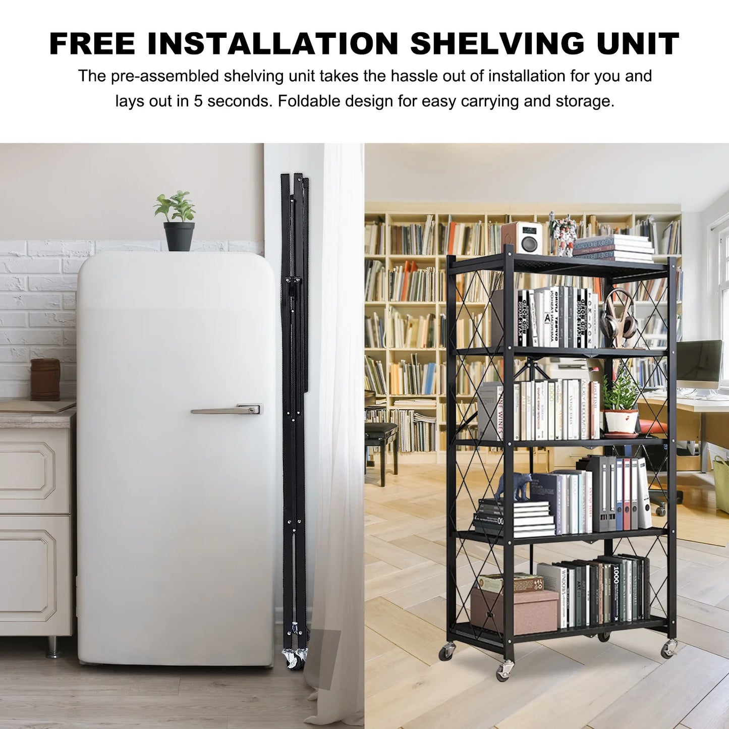 5-Tier Storage Shelving With Wheel Unit Heavy Duty Metal Rack