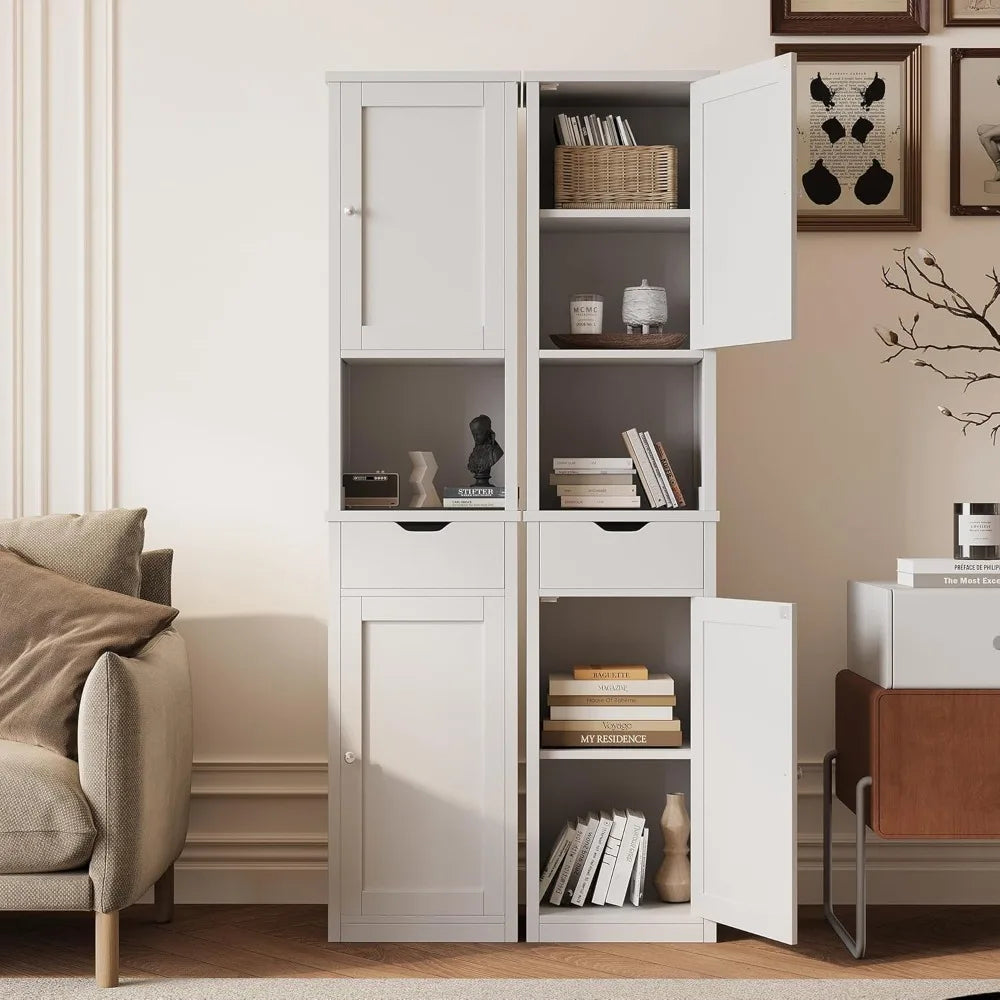 Tall Slim Corner Bathroom Storage Cabinet With Doors and Drawer