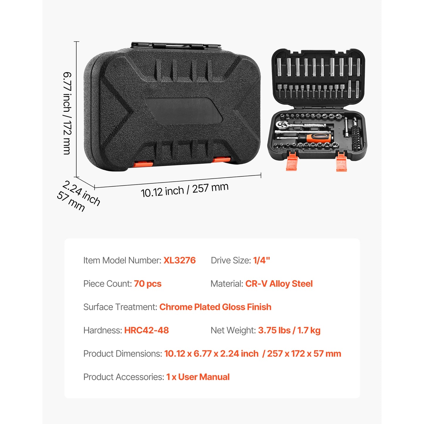 SucceBuy Socket Set 86 Piece 3/8 1/4 1/2 Inch Drive