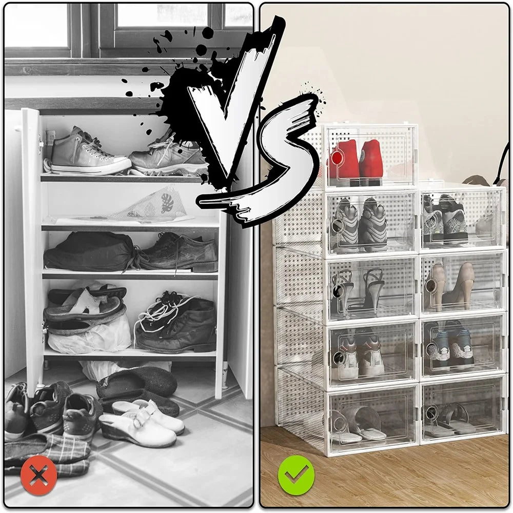 Large Stackable Plastic Shoe Storage Boxes Dustproof Transparent Display Cabinet
