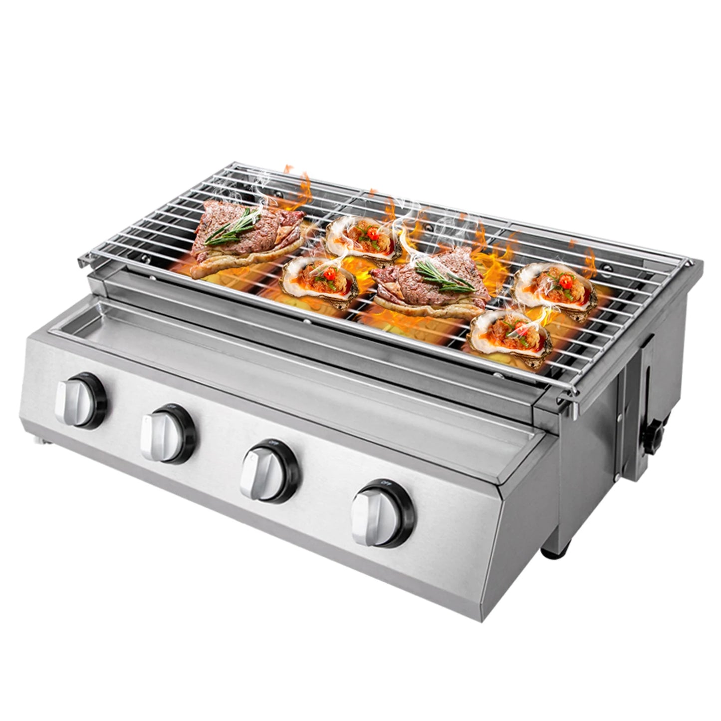 Stainless Steel 4-Burner Tabletop Propane Gas Grill Smokeless For Camping