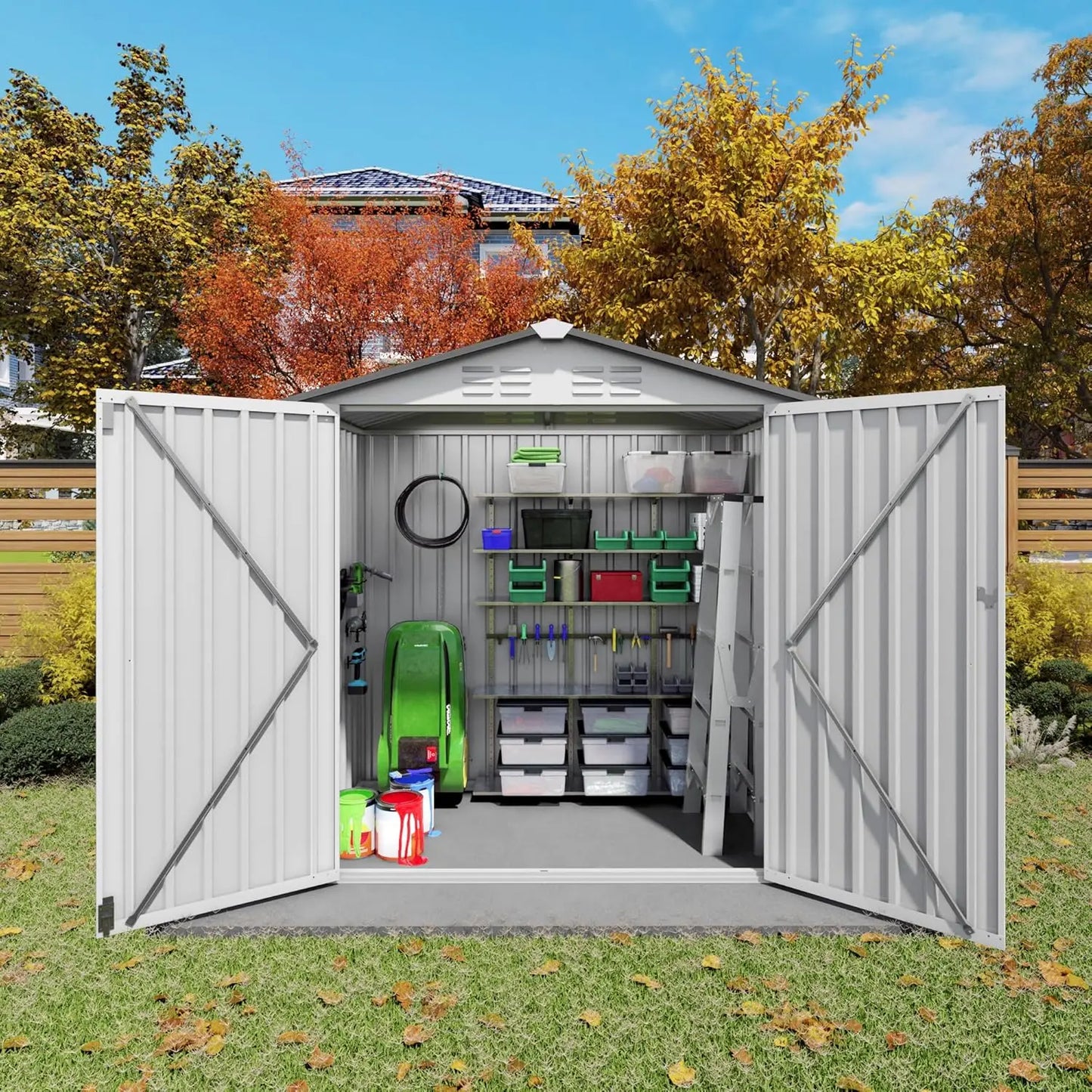Outdoor Metal Storage Shed With Sloped Roof Lockable Aluminum Frame Garden