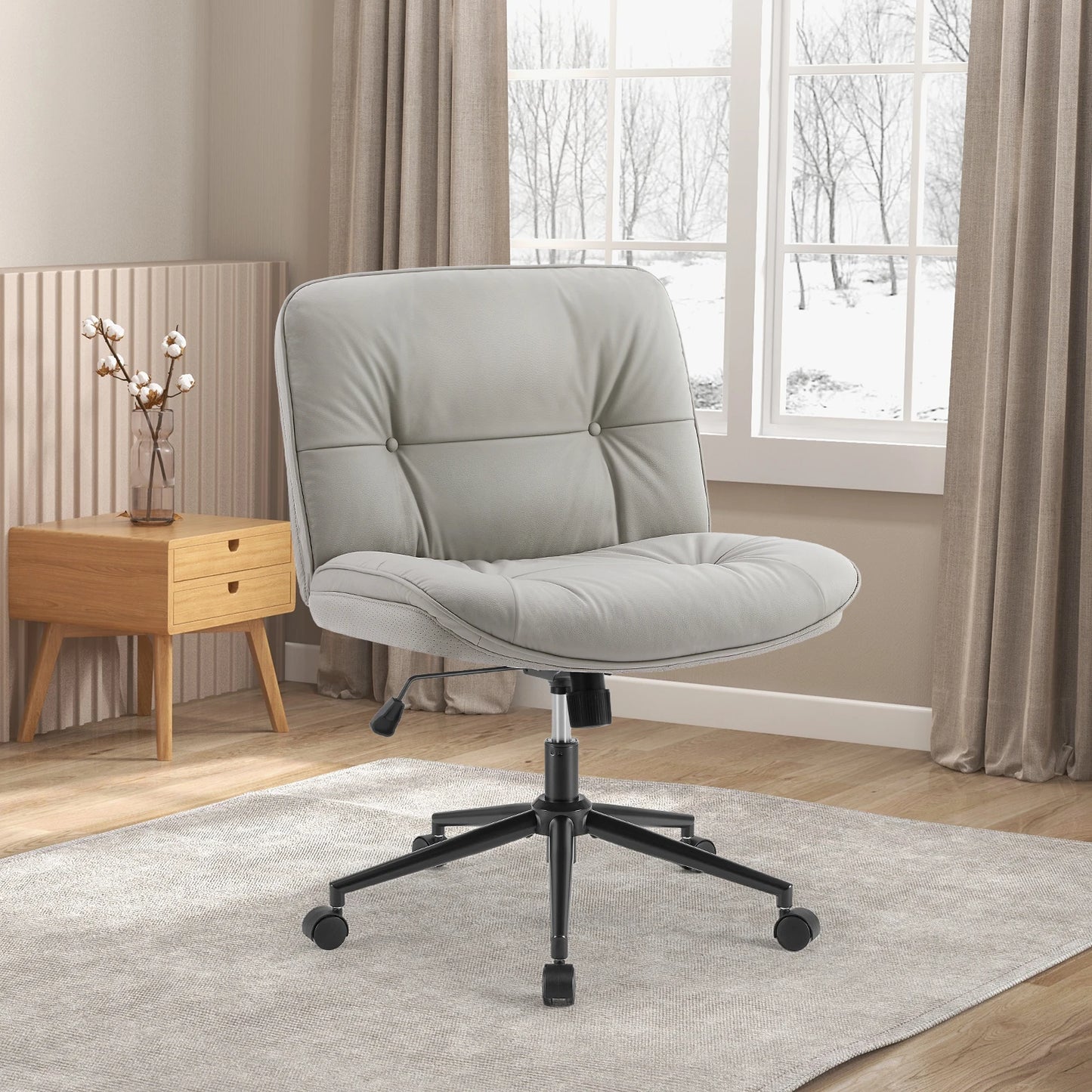 JHK Cross Legged PU Leather Office Chair With Wheels