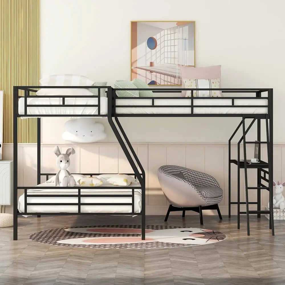 Triple Bunk Bed With DeskHub Twin Over Full For Kids