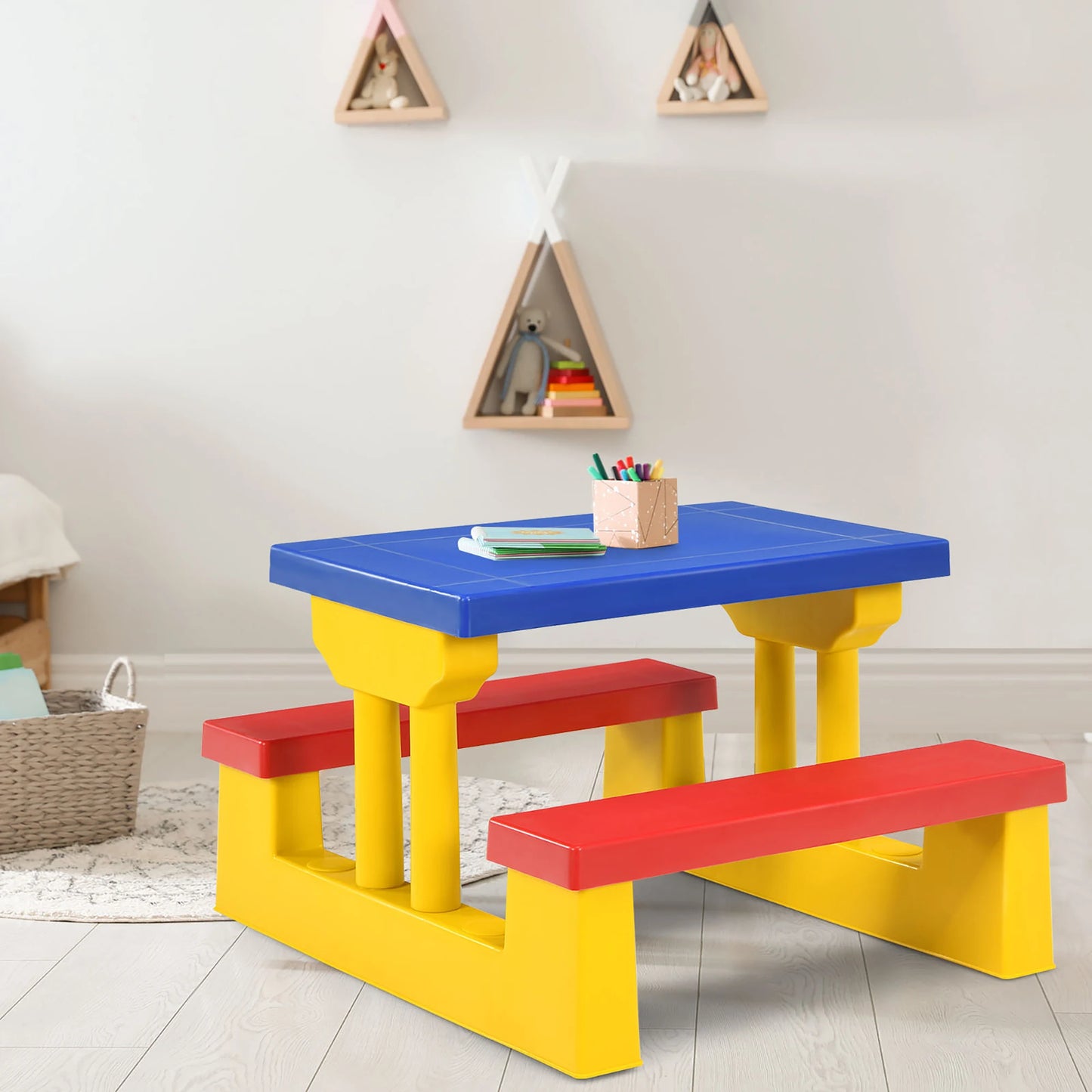 HOMASIS Kids Picnic Table Set With Removable Umbrella Indoor Outdoor