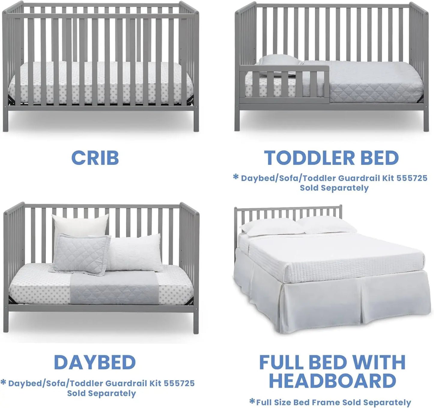 4-In-1 Convertible Crib Greenguard Gold Certified Toddler Bed Conversion