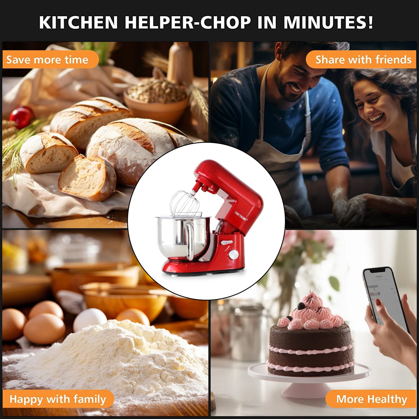 Cheftronic Stand Mixer 650W Tilt-Head 6-Speed With Accessories