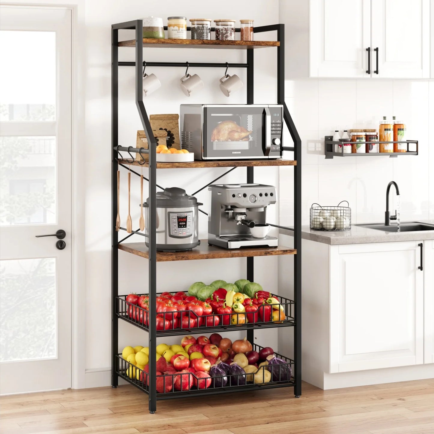 HiMISS Kitchen Bakers Rack Microwave Oven Stand With Wire Baskets