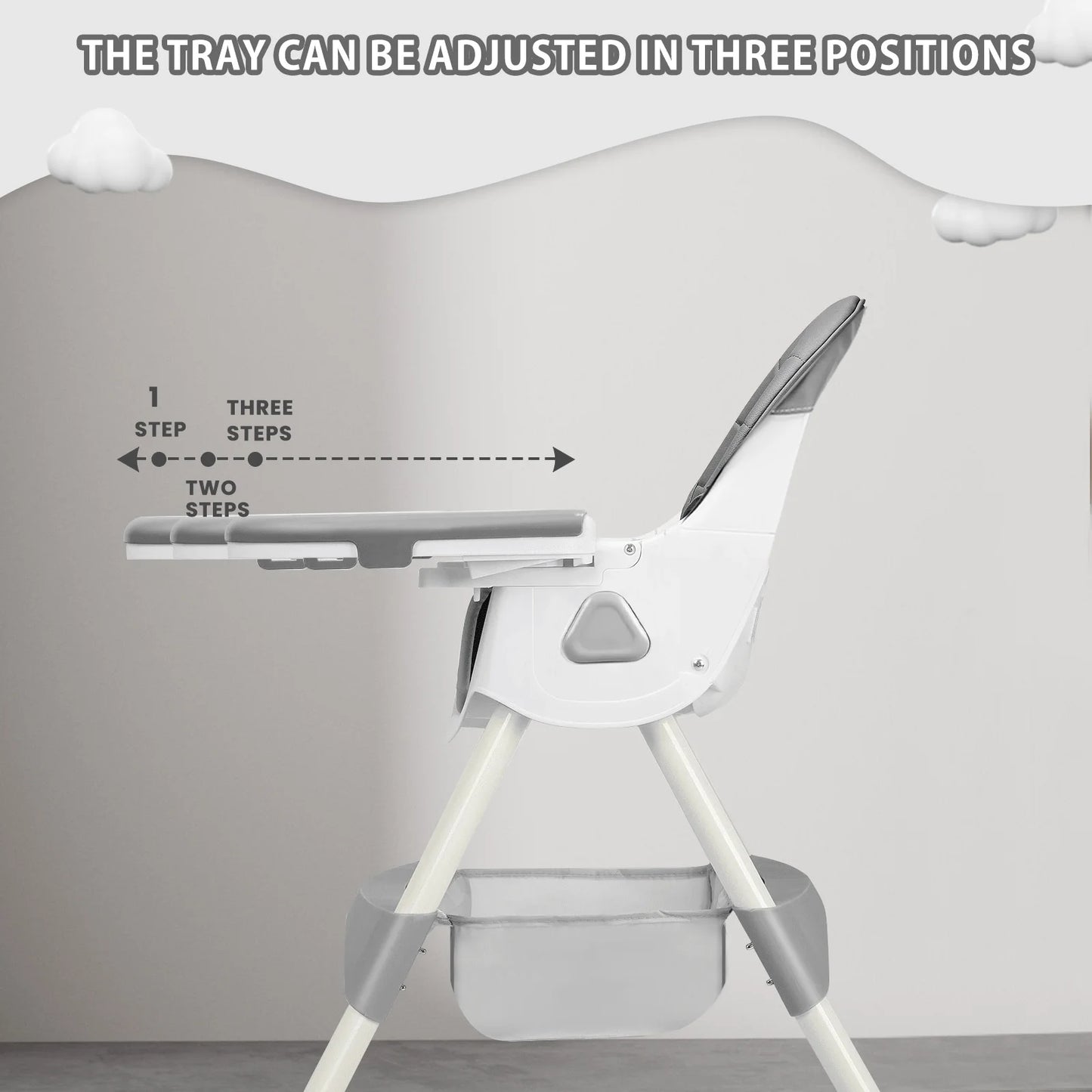 PIORLADO Foldable Baby High Chair With Antislip Pad And Toy Rack