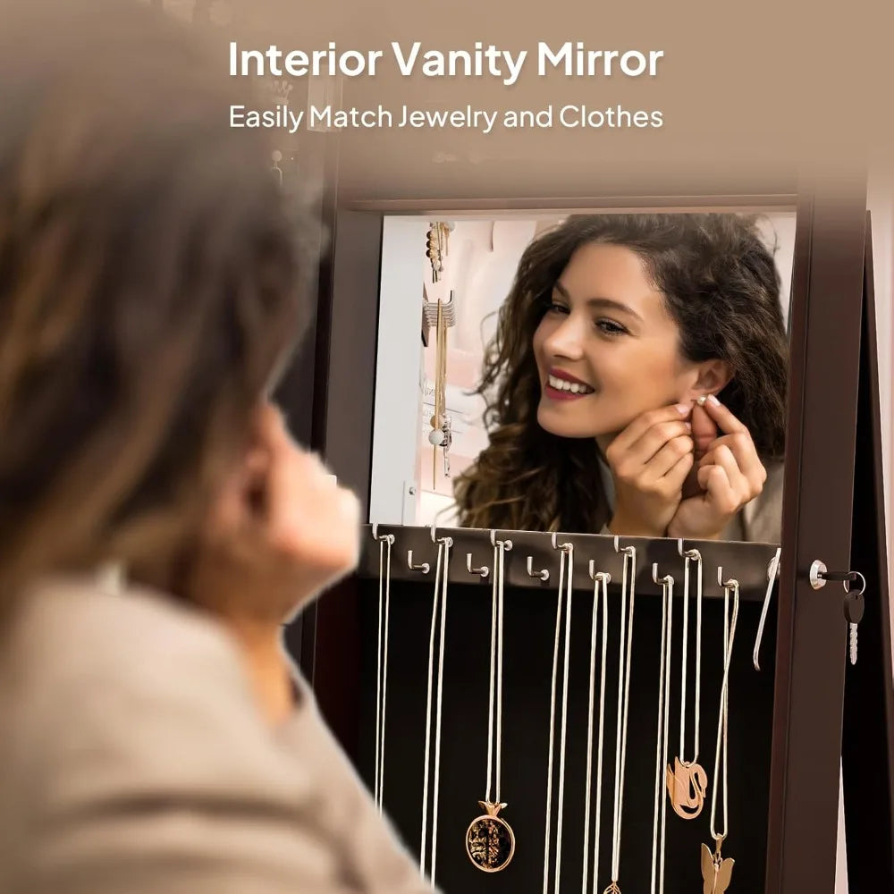 360° Swivel Jewelry Mirror Cabinet With Lockable Armoire