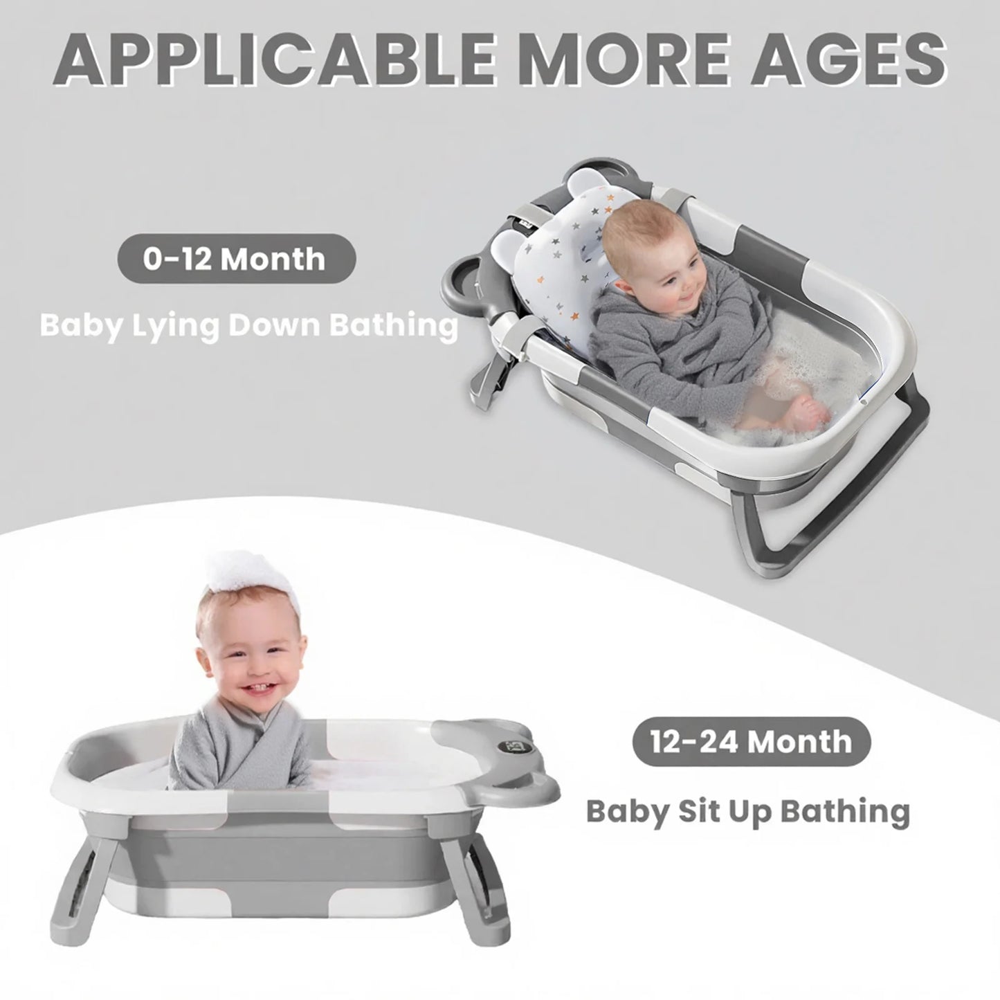 Portable Travel Baby Bathtub Collapsible With Thermometer And Drain