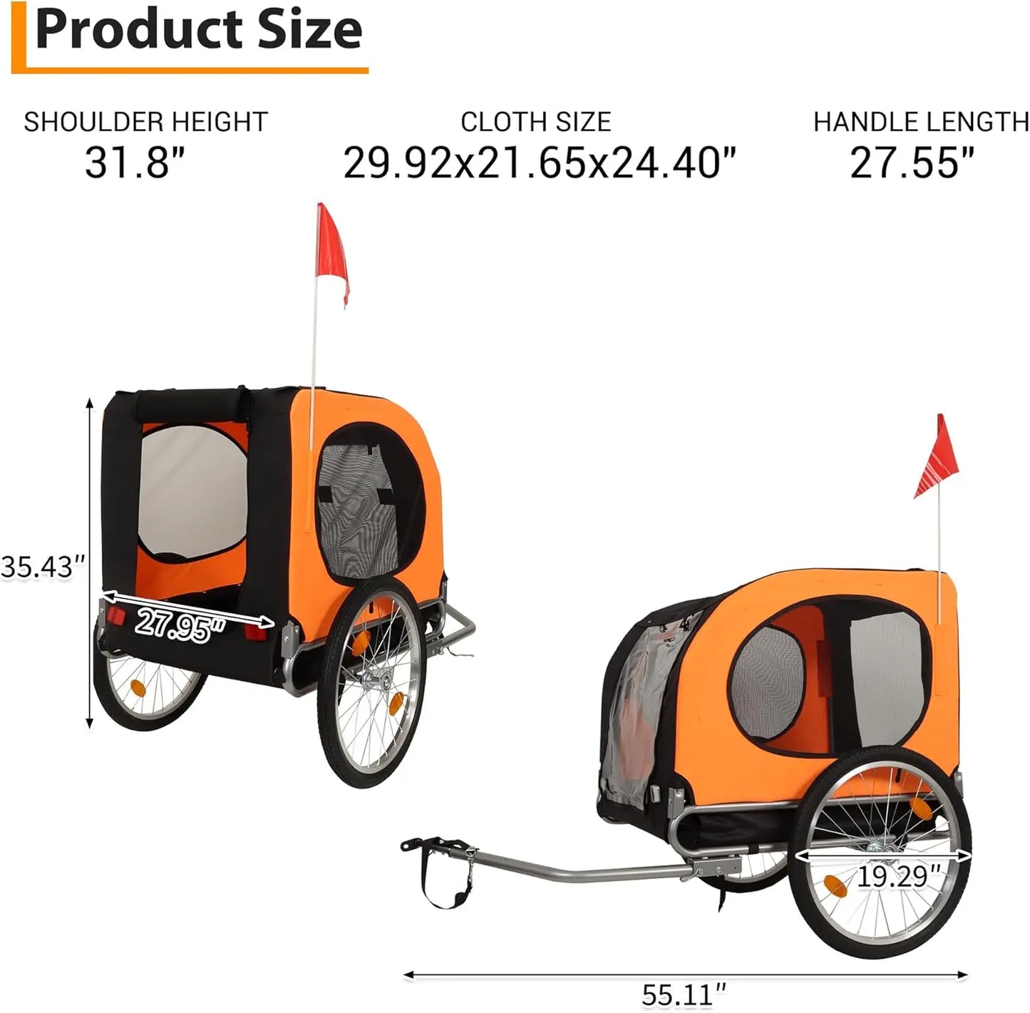 TWISTER.CKB Dog Bike Trailer 88Lbs Capacity Foldable Carrier