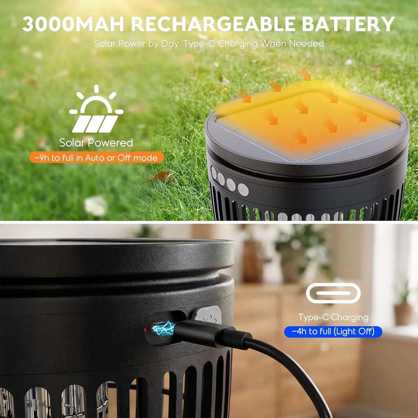 Solar Bug Zapper Outdoor 4200V 3-In-1 Mosquito Zapper RGB