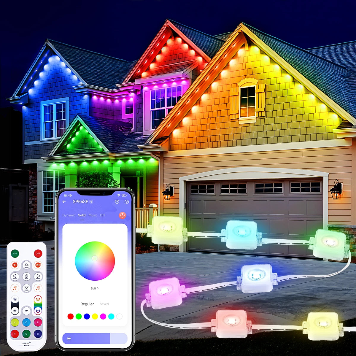 Aiopp Smart RGBIC Outdoor Lights Eaves Lighting With 72 Scene Modes